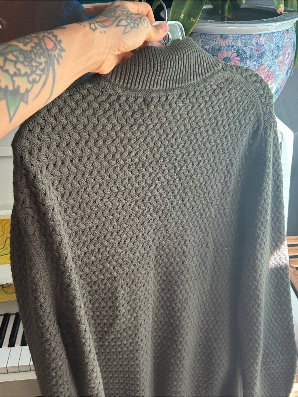 Denver Hayes Olive Green Textured Quarter Zip Sweater XL - Picture 5 of 12